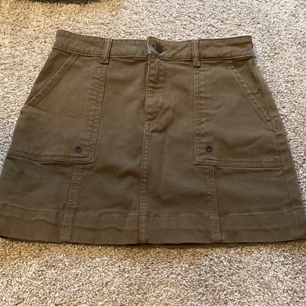 Womens denim green cargo mini skirt